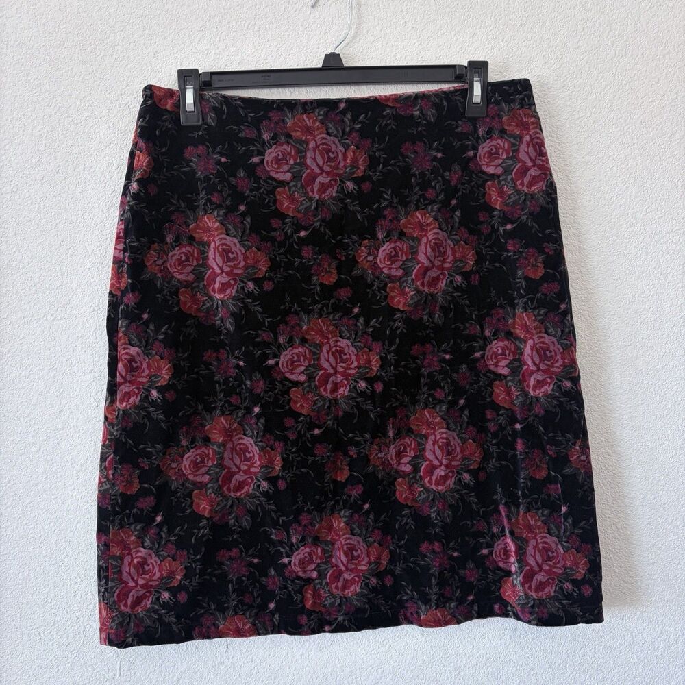 Dark Romantic Velvet‎ Skirt Rose Floral Vintage H&M Mini Pencil Sz 18 Gothic